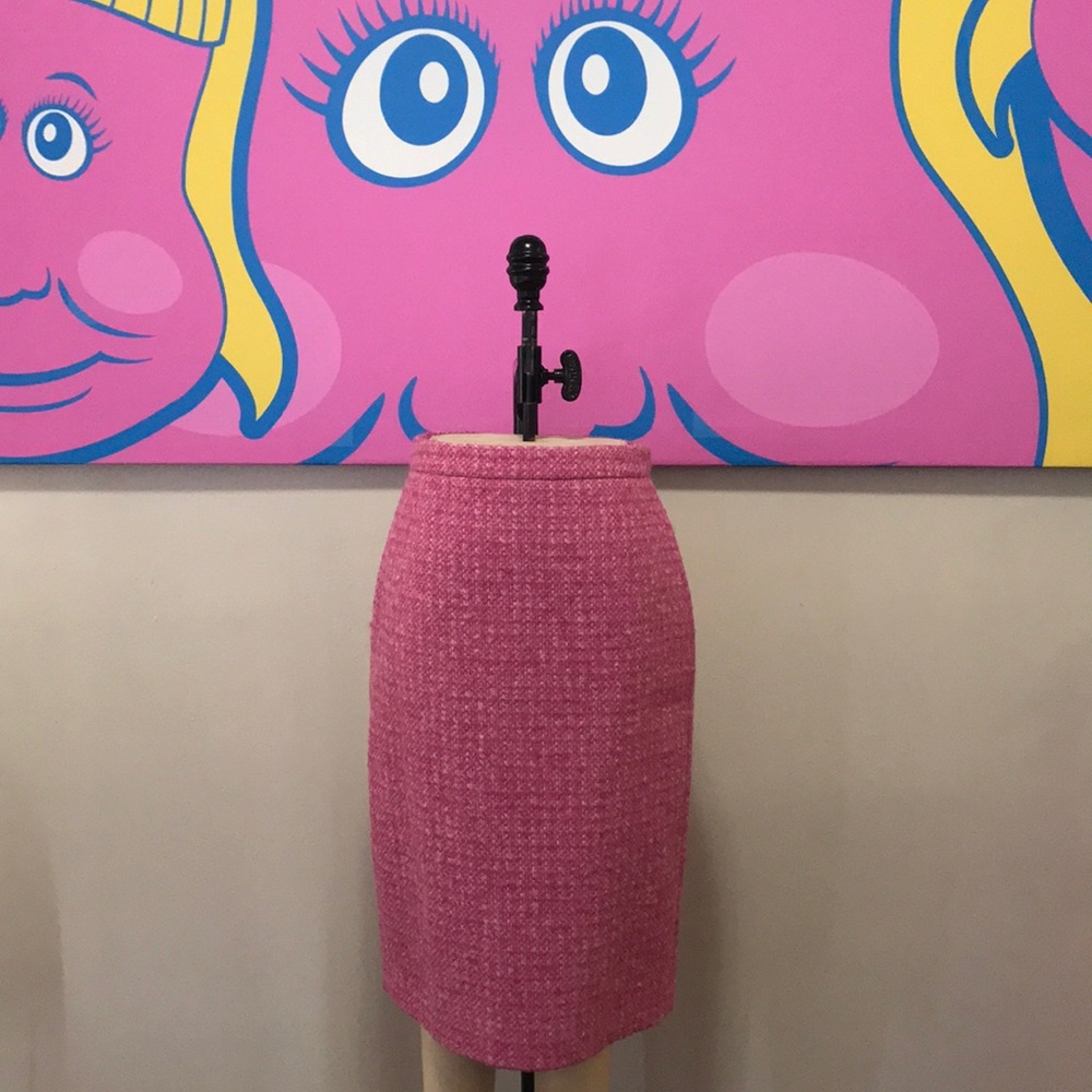 Moon Boucle Tweed Pink Wool Pencil Skirt